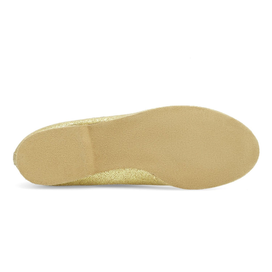Sohle der goldenen JZE79 So Danca Jazzschuhe von Rumpf, von unten gesehen.